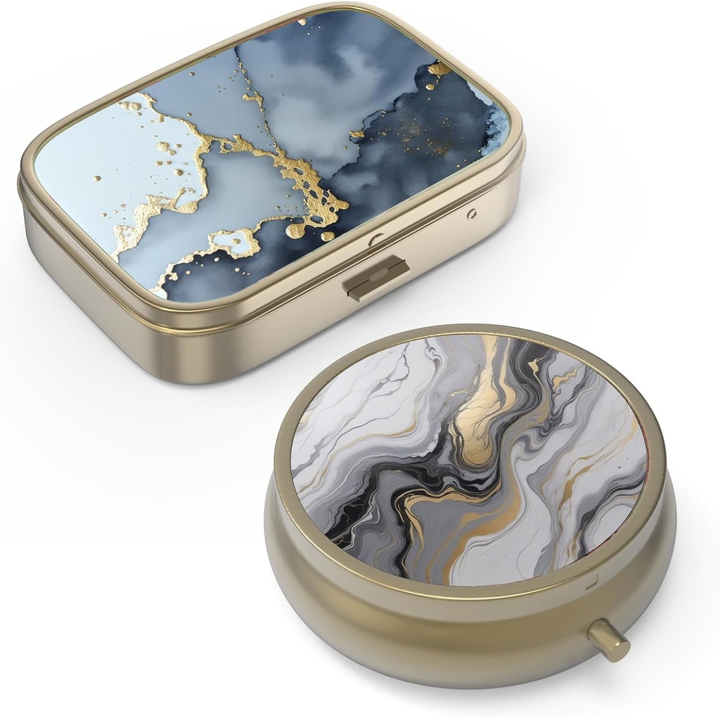 Pill Case Pill Box met Mirror Retro Small Pill Case voor Purse of Pocket Bronzen Pill Box of Vitaminen, Visolie, Supplementen, Pill Bevat reizen Gifts(2PCS)