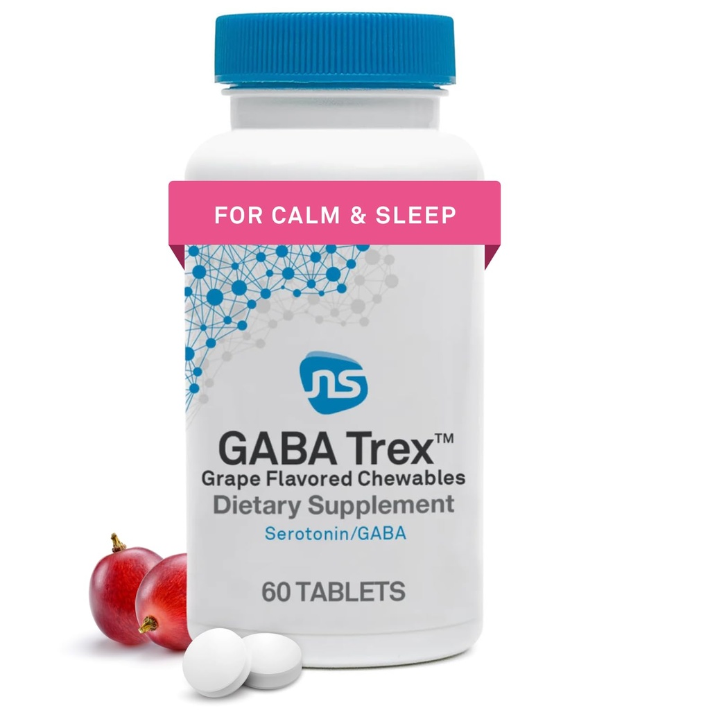 Neuorscience GABA Trex L Theanine Supplement - Kalmtehulp voor dagstressondersteuning en avondontspanning - Kauwbare druivensmaaktabletten - Vegan & non-GMO (60 tabletten)