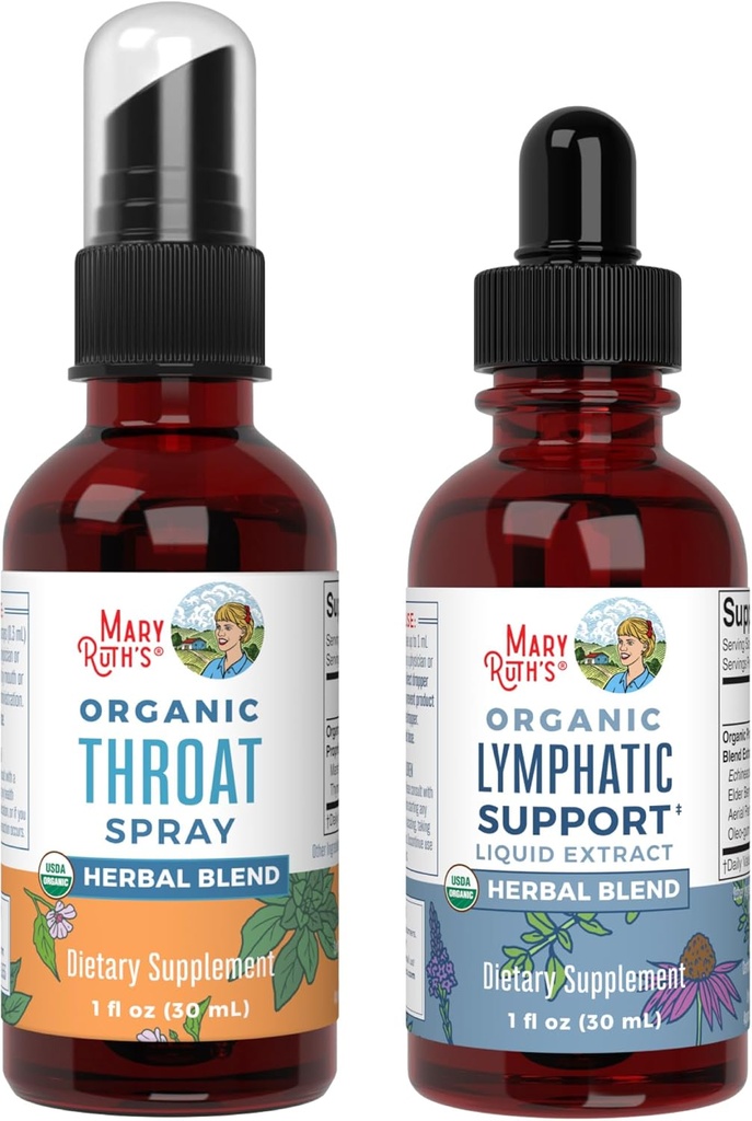 MaryRuth Organics Throat Spray (Unflavored) & Lymfatic Cleanse Drops 