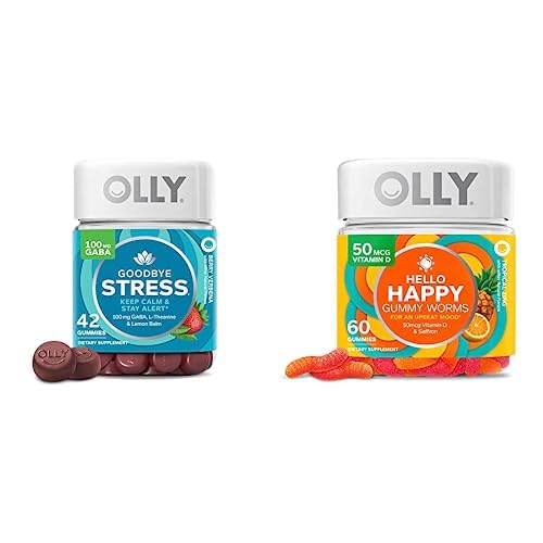 OLLY Tot ziens Stress en Hallo Happy Gummy Starter Pack Bundle, Houd kalm, Mood Ondersteuning, 42 en 60 Tellen