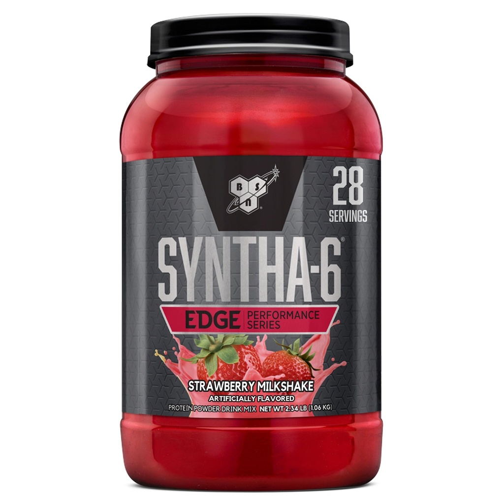 BSN SYNTHA-6 Edge Protein Powder, Strawberry Protein Powder with Hydrolyzed Whey, Micellar Casein, Milk Protein Isolate, Low Sugar, 24g Protein, Strawberry Milkshake, 28 Servers
