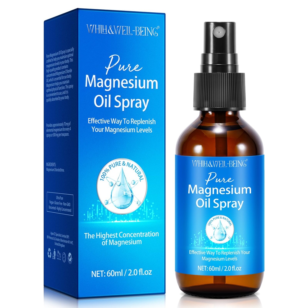 Magnesium Spray, Pure Magnesium Oil Spray voor voeten, Natuurlijke Ingrediënt in glazen fles, Makkelijk te absorberen en gebruik 1pack