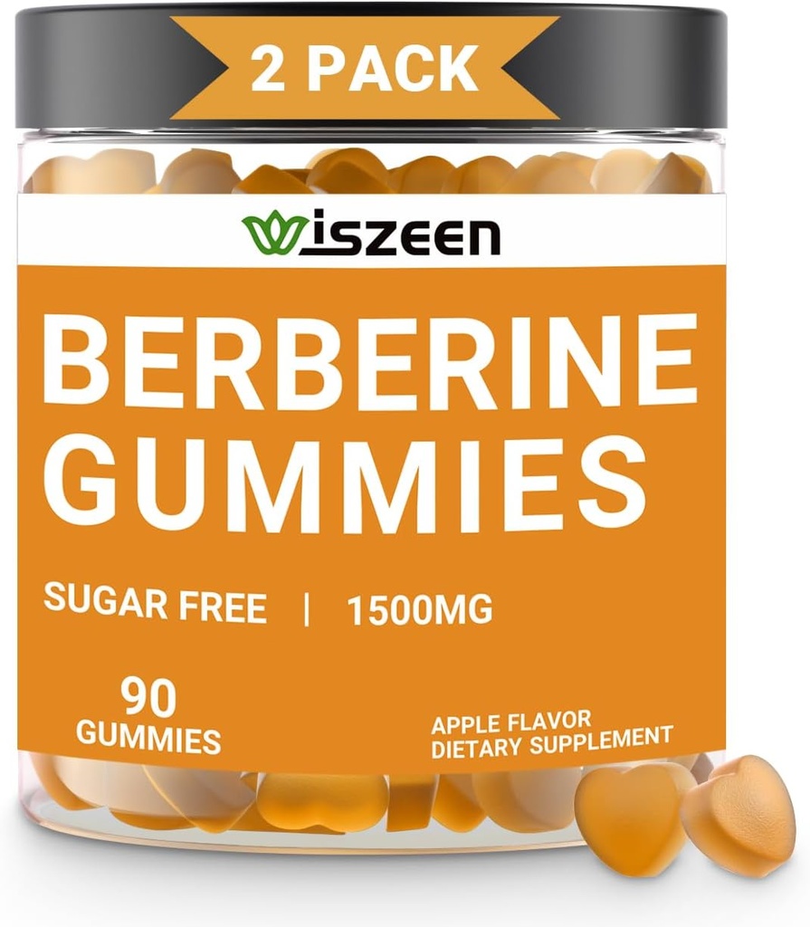 2 Pack Berberine Gummies, Sugar Free Berberine Supplement 1500mg met Ceylon Cinnamon, Berberine Gummy voor volwassenen
