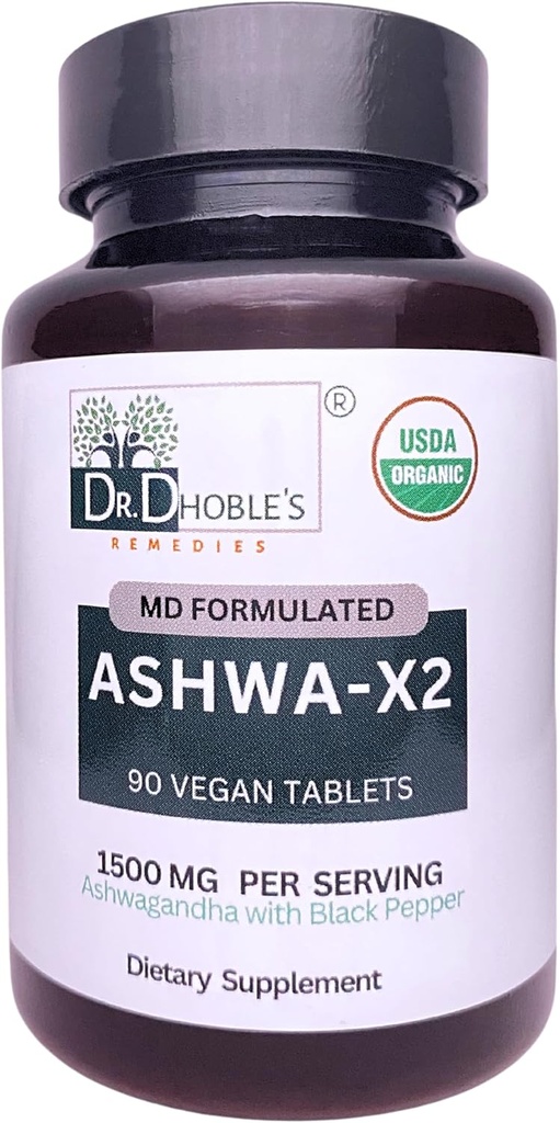 Ashwa X2, Md Geformuleerde Vegan tabletten met natuurlijke ingrediënten en zwarte peper die de biologische beschikbaarheid verhogen, 1500 mg, Geen Extract, USDA Organisch