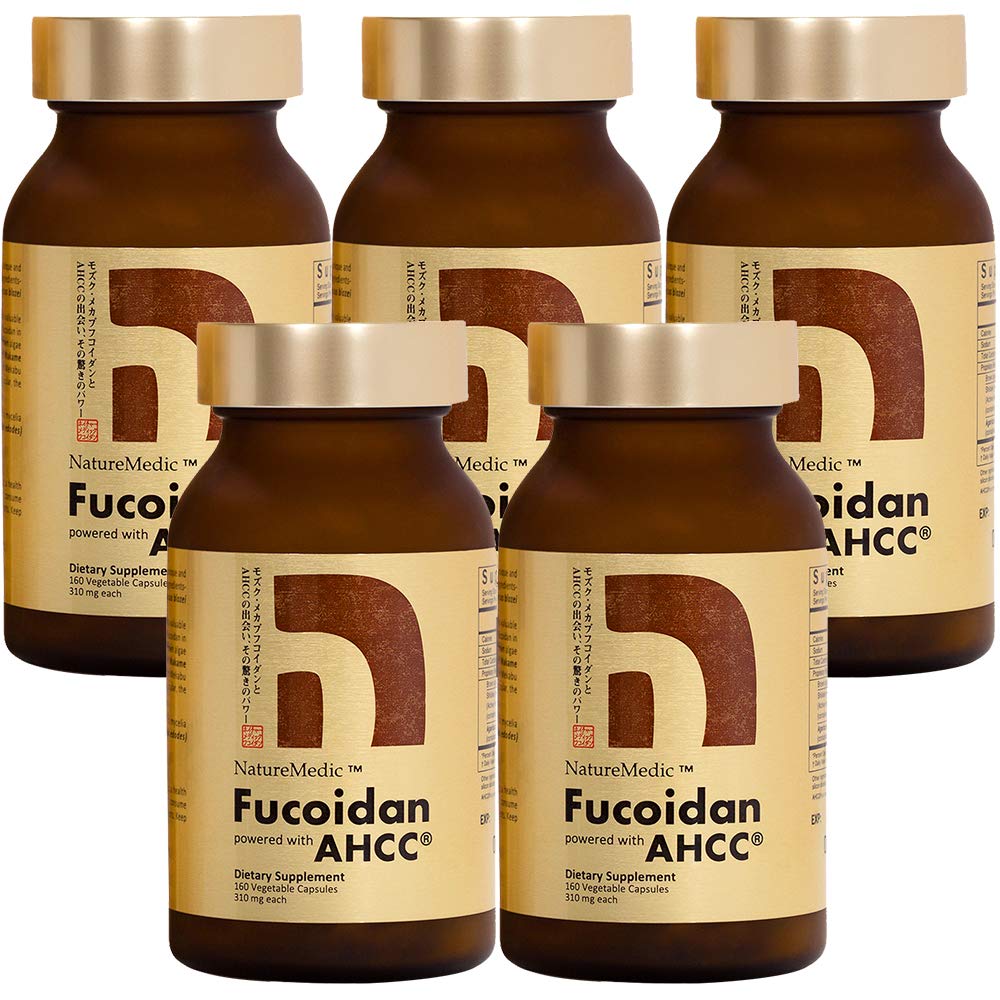 Fucoidan Aangedreven met AHCC® Bruine Zeewier Immuniteitssupplement met hoge zuiverheid Biologische Mekabu Mozuku Agaricus 5 Flessen - 800 Plantaardige Capsules Made in Japan