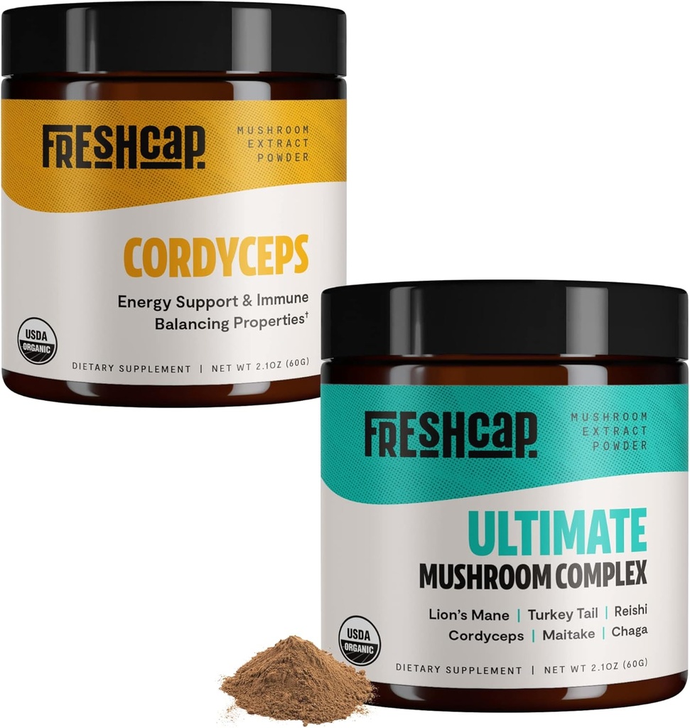 FreshCap Paddestoelen Energiebundel (Cordyceps Powder en Ultimate Mushroom Complex Powder)