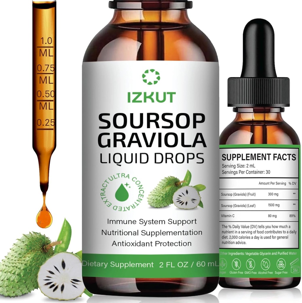 Soursop Bitters Liquid Organic: Soursop Leaf & Fruit Botanical Extract - Soursop Liquid Drops for Cell Support & Regeneration - Immune Support, Relaxation, Liver Health, and Sleep Aid for Men & Women