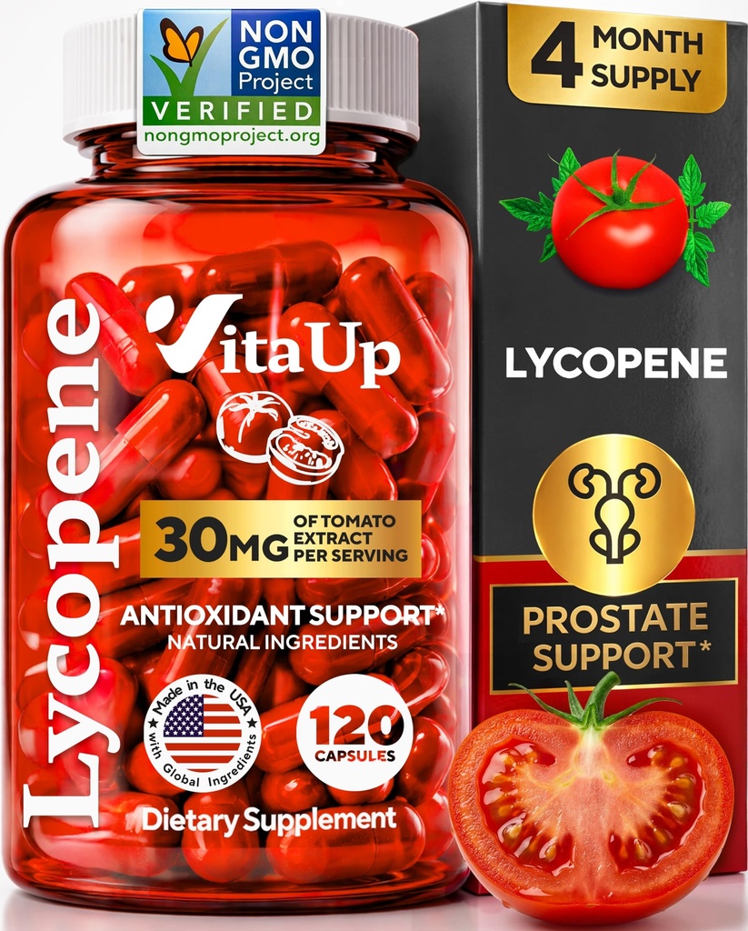 Lycopeen Supplementen voor mannen - USA Made Prostate Supplementen voor mannen met natuurlijke tomaat Extract - Non-GMO Lycopeen Supplement voor prostaat, huid en antioxidant ondersteuning - 120 Tellen