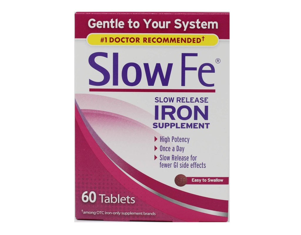 Slow Fe Slow Release Iron Tablets, 60-Count Boxes (Pack of 2)