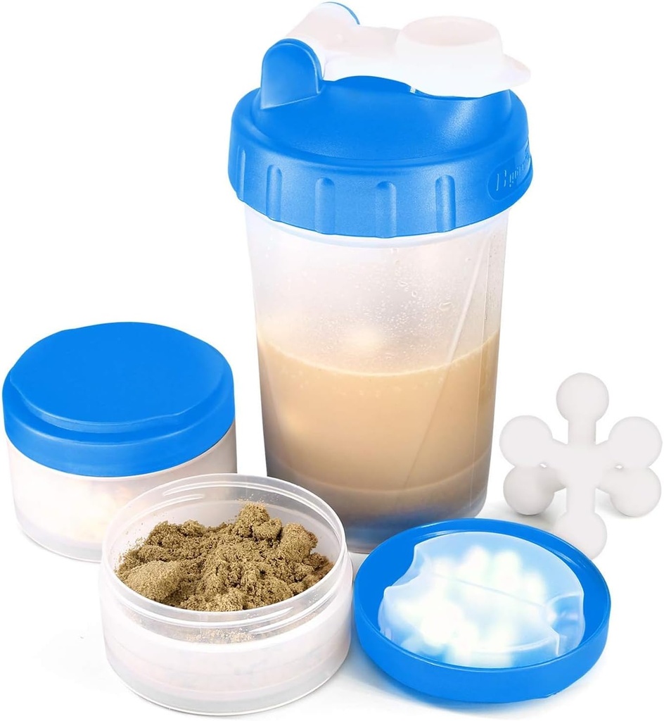 16oz Protein Shaker Bottle met Shaker Ball en 2 Opbergtrommels 