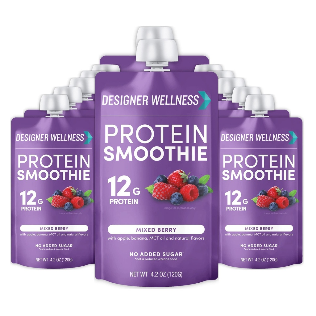 Designer Wellness Protein Smoothie, Real Fruit, 12g Proteïne, Low Carb, Zero Added Sugar, Glutenvrij, Non-GMO, Geen kunstmatige kleuren of smaken, gemengde Berry, 12 Tellen