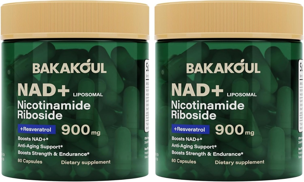 NAD Supplement - Liposomal Nicotinamide Riboside, Resveratrol, Quercetin, NAD Nicotinamide Riboside Resveratrol 900mg, NAD+ Supplement voor mannen en vrouwen, 80 capsules 2 verpakkingen