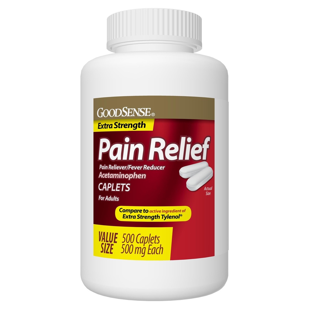 GoodSense Extra sterkte pijnverlichting, Acetaminophen Caplets, 500 mg, 500 Tellen