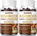 Mushroom Gummies - 10x Mushroom Supplement with Ashwagandha and Lions Mane (120 Chews) Nootropic Brain Supplement, Immune Support & Stress Relief (Pack of 2)