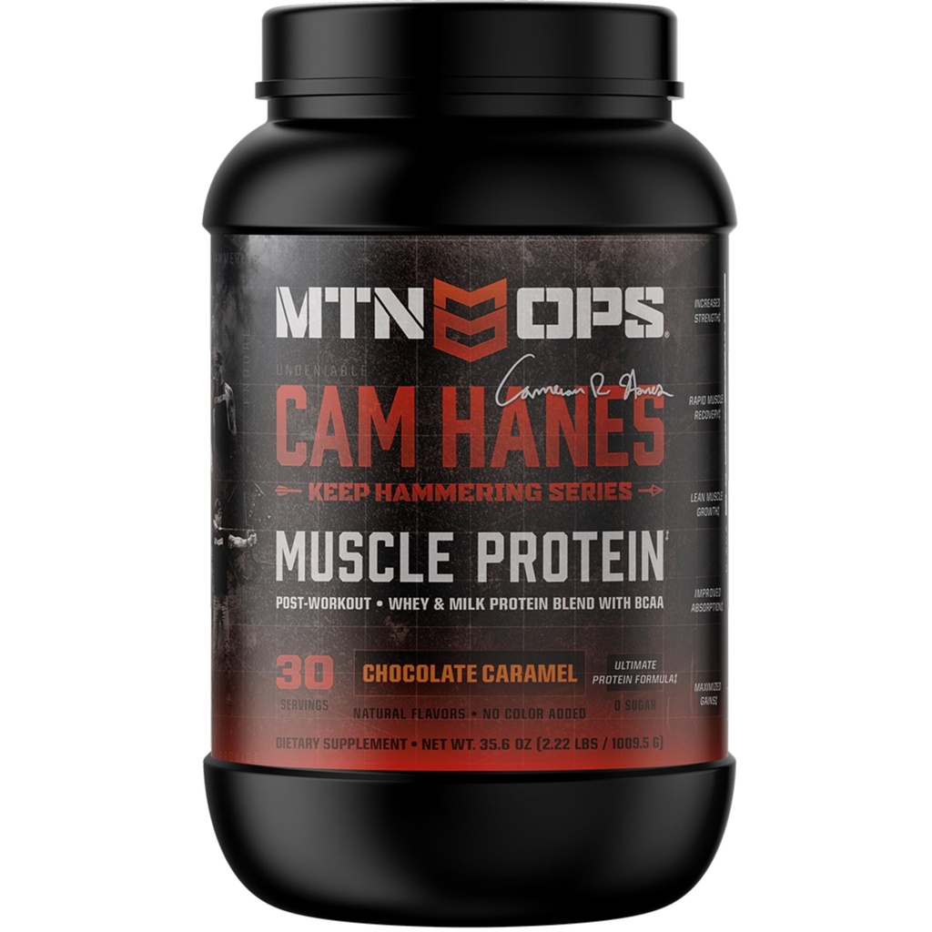 MTN OPS Cameron Hanes houden hameren Wei Proteïne Poeder, Chocolade Karamel smaak, 30 porties