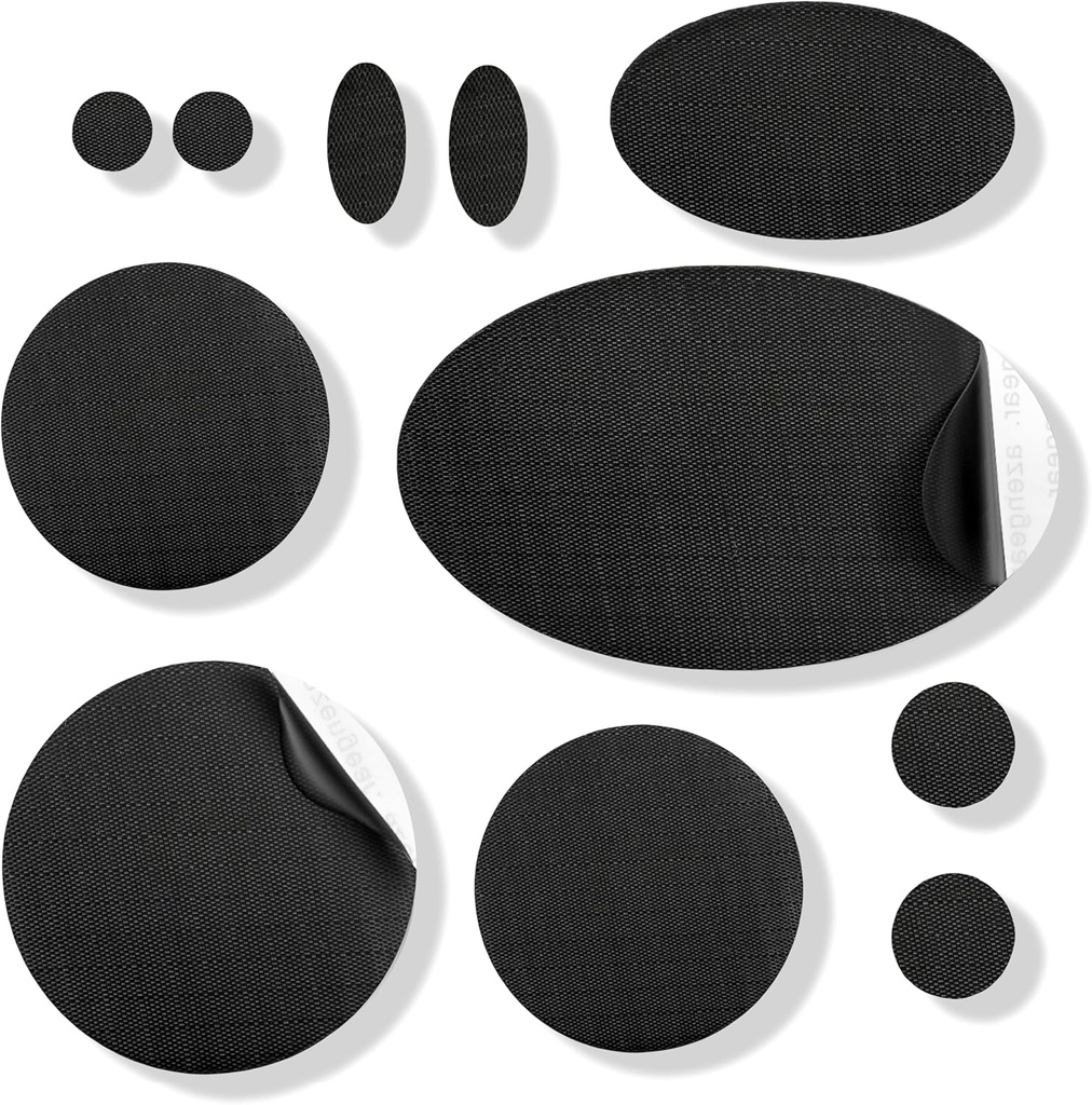 aZengear Repair Patches - Waterdicht, Self-Adhesive, Tear-Cold-Heat-Resistant Nylon Polyester Fix Puffer Coats, Gear, Tenten (11 stukken, Solid Black)