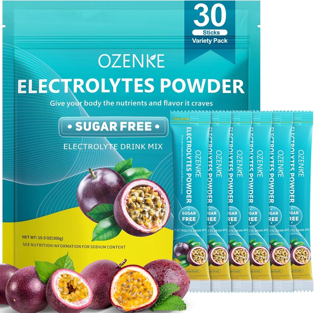 Elektrolyten Poeder Pakjes, 30 Sticks Hydration Packets Suikervrij, Electrolyte Drink Mix Portable Electrolyte Packets voor snelle hydratatie, 0 Suiker & 0 Calorie, Passie Fruit Smaak
