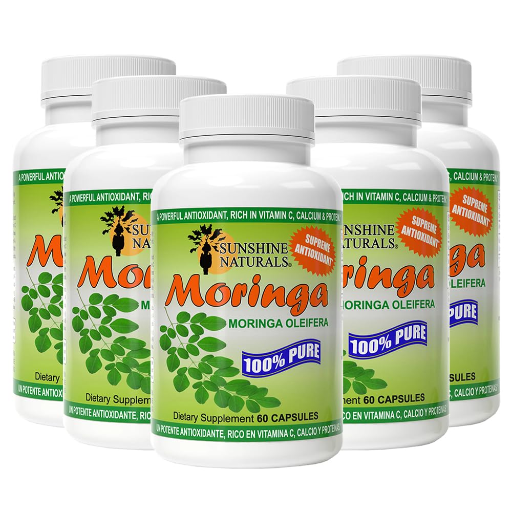 Sunshine Naturals Moringa Dieetsupplement. Immuunsysteemhulp, energiebooster, antioxidant ondersteuning, en Nutrient-Rich Superfood. Bevordert spijsvertering en hartgezondheid. 120 capsules. Verpakking van 2