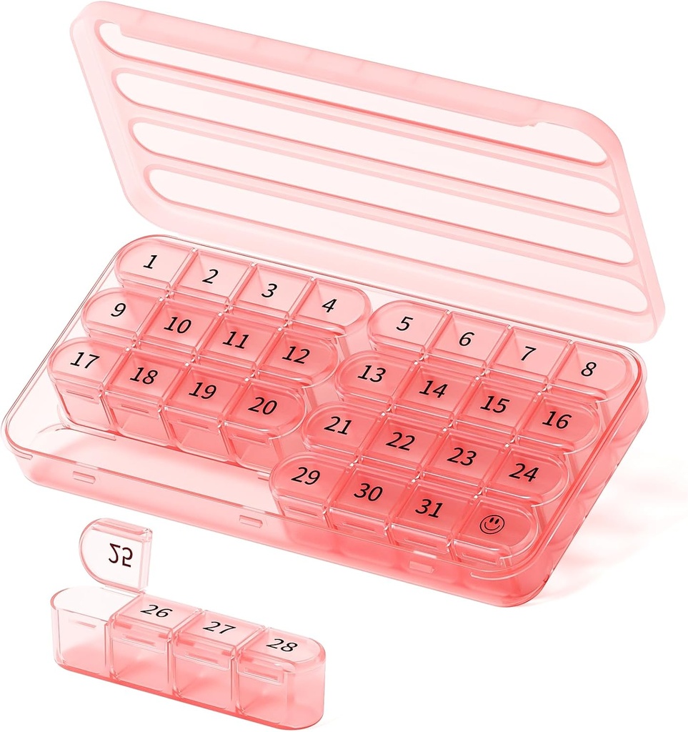 Maandelijkse pil Organisator 1 keer per dag, 30 dag pil Box, een maand pil geval Een keer per dag,31 dag pil houder medicijn Organisator voor vitamine, roze