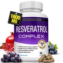 Resveratrol Supplement 1800 mg Antioxidant Complex - Zeer krachtige natuurlijke Trans-Resveratrol pillen voor gezonde veroudering, algemene gezondheidsondersteuning, immuunsysteem, hersenfunctie, voor mannen vrouwen, 90 capsules