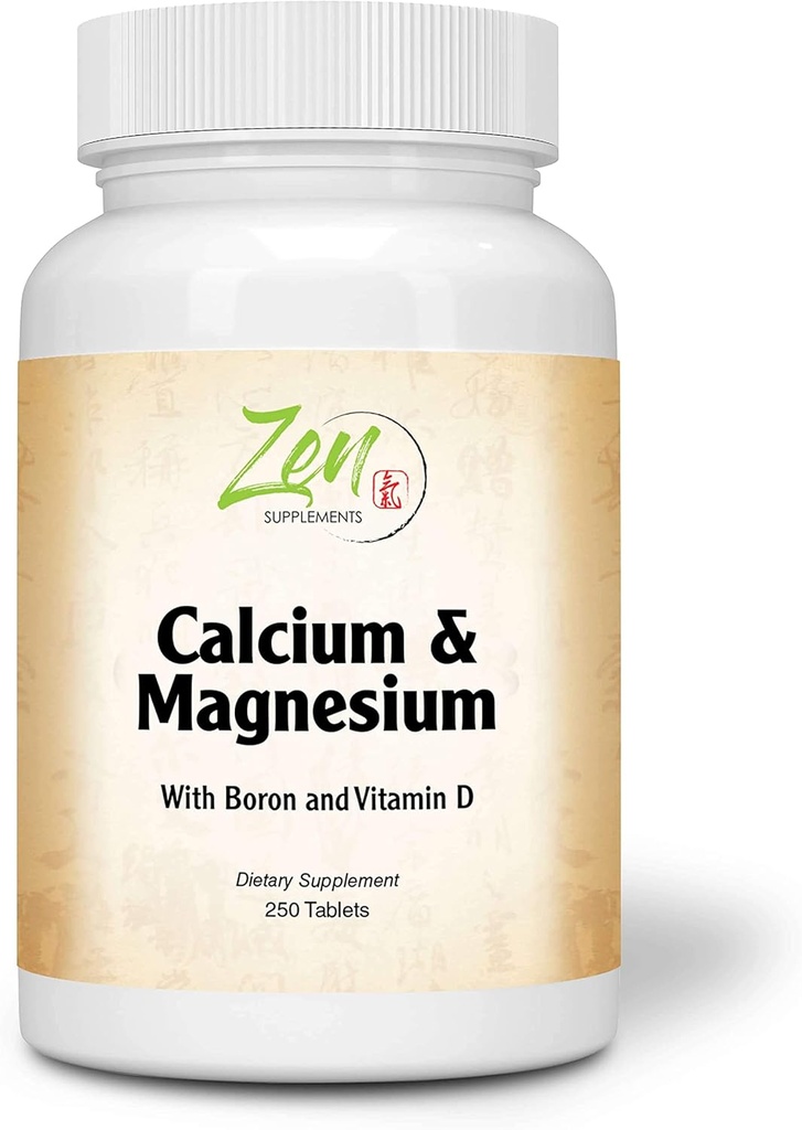 Zen Supplementen - Hi Potency Calcium & Magnesium met D3 & Boron voor verbeterde absorptie, ondersteunt Bone Health & Bone Density 250-Tabs
