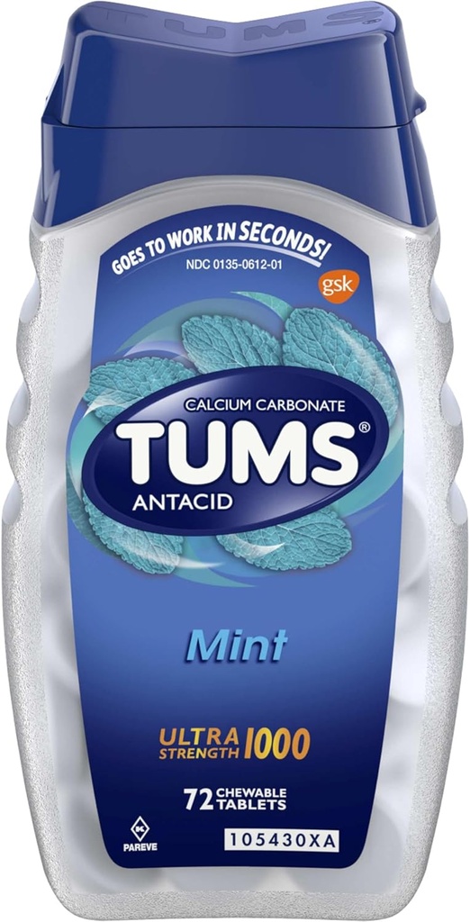 TUMS Ultra Sterkte Kauwbare Antacida tabletten voor Heartburn Relief, Peppermint - 72 Tellen