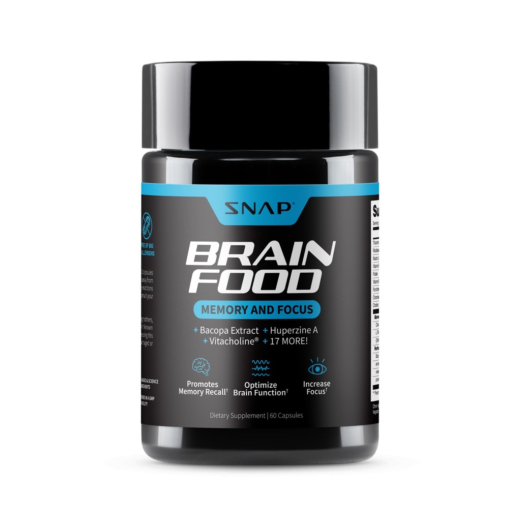 Snap Supplementen Brain Booster Nootropics Supplement voor geheugen, focus & helderheid, Bacopa Extract, Ginkgo Biloba, 60 capsules