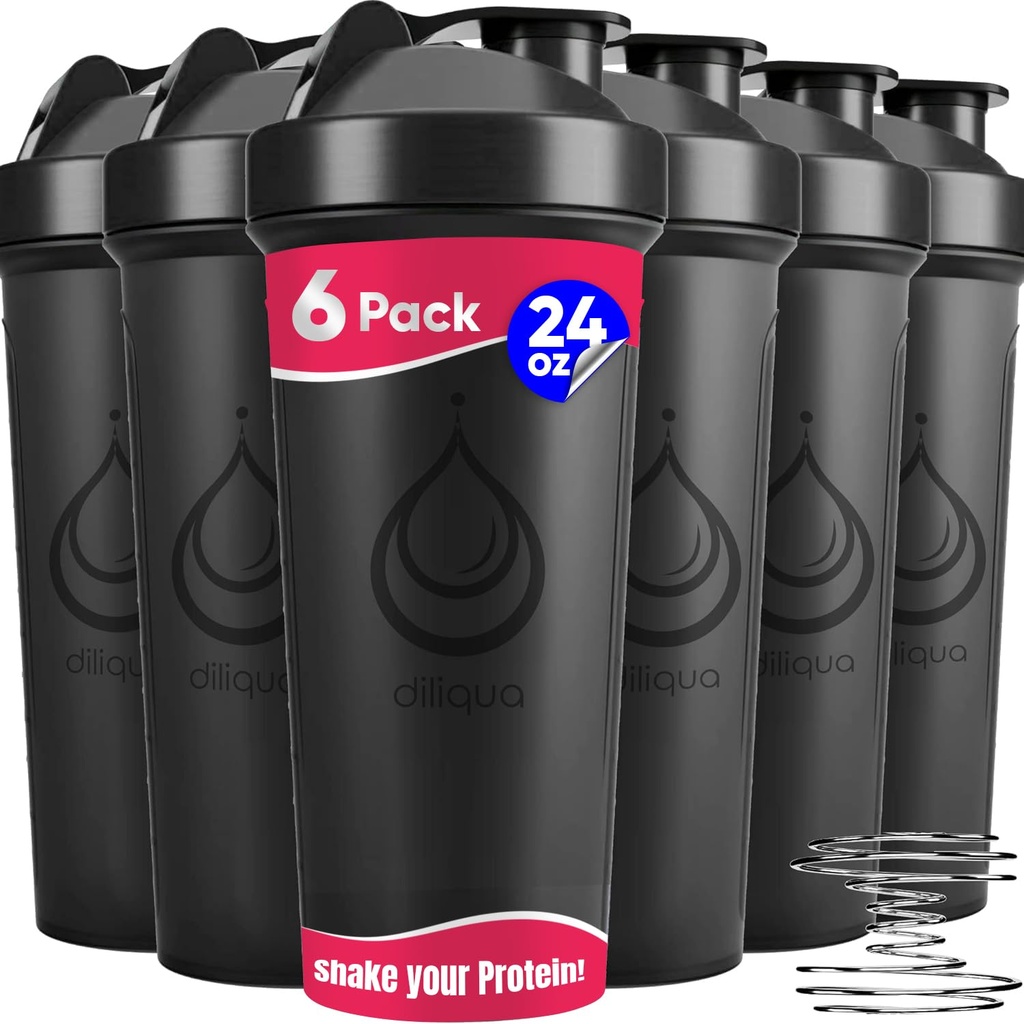 6 PACK, Shaker Flessen met Draad Whisks voor Proteïnemixen 