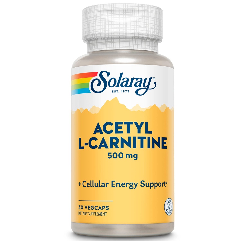 SOLARAY Acetyl L-Carnitine 500 mg Gezonde Cellulaire Energie, Geheugen, Mood en Cardiovasculaire Ondersteuning 30 VegCaps