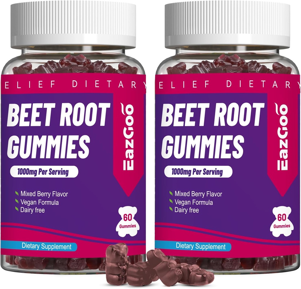 Beetwortel Gummies, Beetwortel Zachte Kauwen met bieten, druivenzaadextract en bietenwortelpoeder, veganistisch, niet-GMO, 120 telling