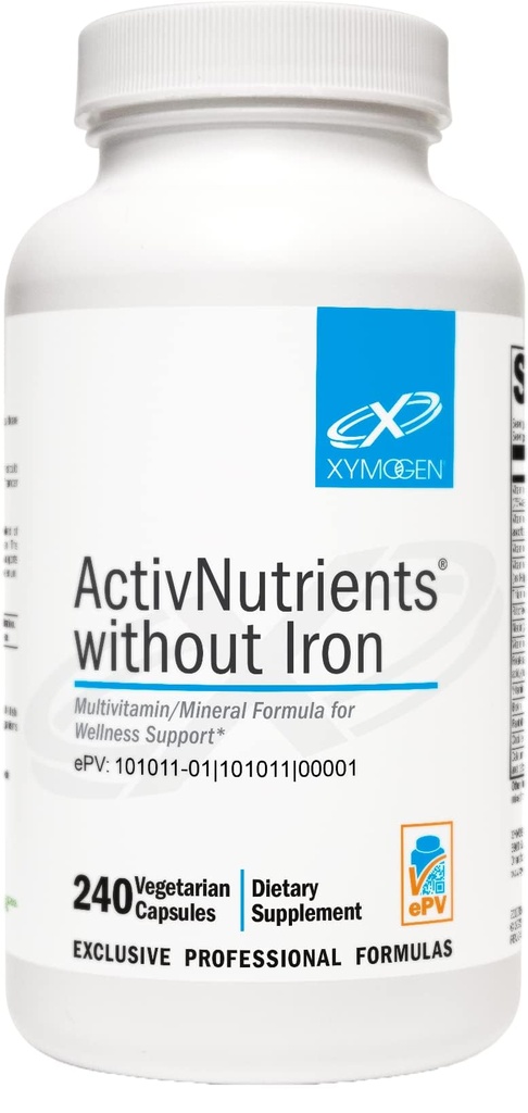 XYMOGEN ActivNutrients Without Iron - Multivitamine Multimineral for Wellness, Immune, Energy and Mood Support - Chelated Minerals + Active B Vitamins with Folaat (240 Capsules)