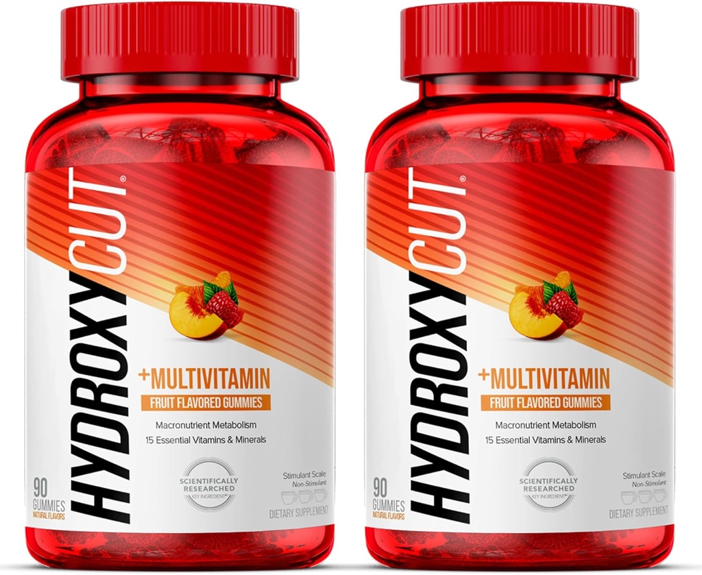Hydroxycut Gummies (verpakking van 2) - 99% Cafeïnevrij - Metaboze Carbs, eiwitten en vetten - Bevat 15 essentiële vitaminen en mineralen - voor vrouwen en mannen