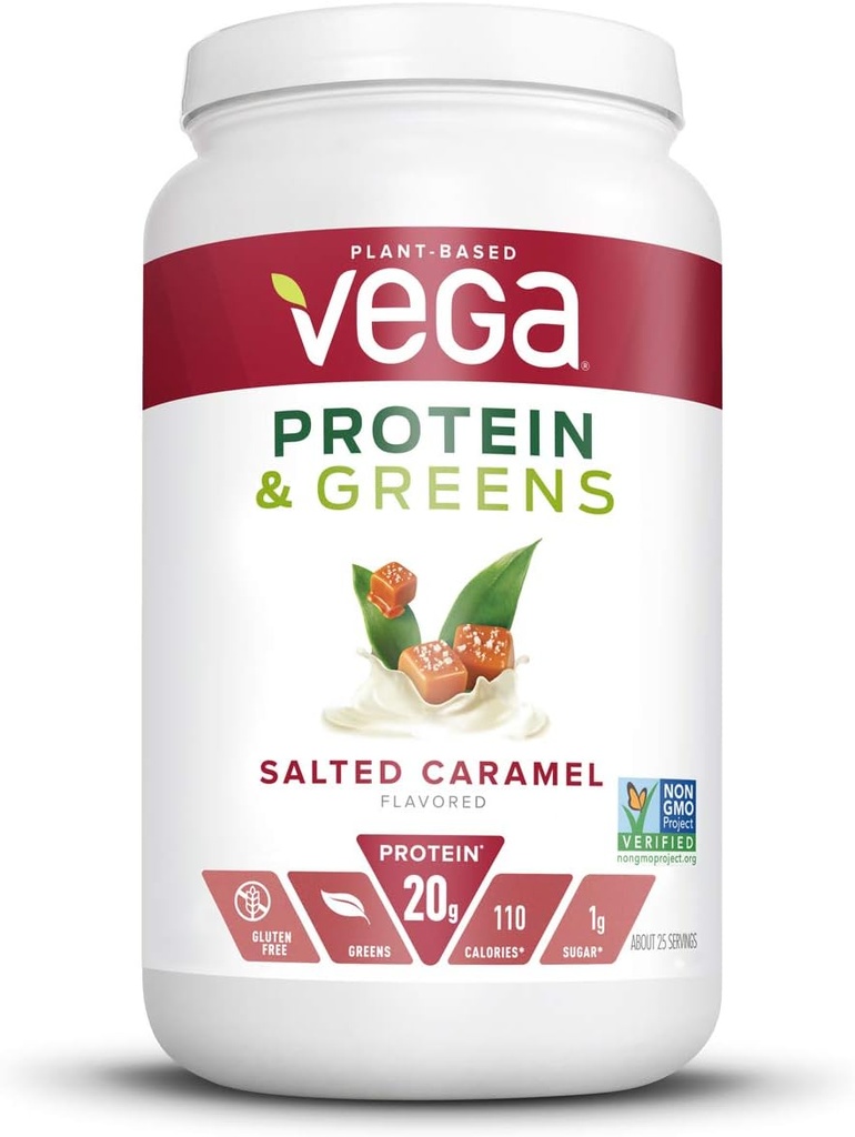 Vega Proteïne en Groenen, Gezouten Caramel, Vegan Proteïnepoeder, 20g Planteneiwit, Lage Carb, Keto, Zuivelvrij, Glutenvrij, Niet GGO, Pea Proteïne voor Vrouwen en Mannen, 1,7 Pond (25 Serven)