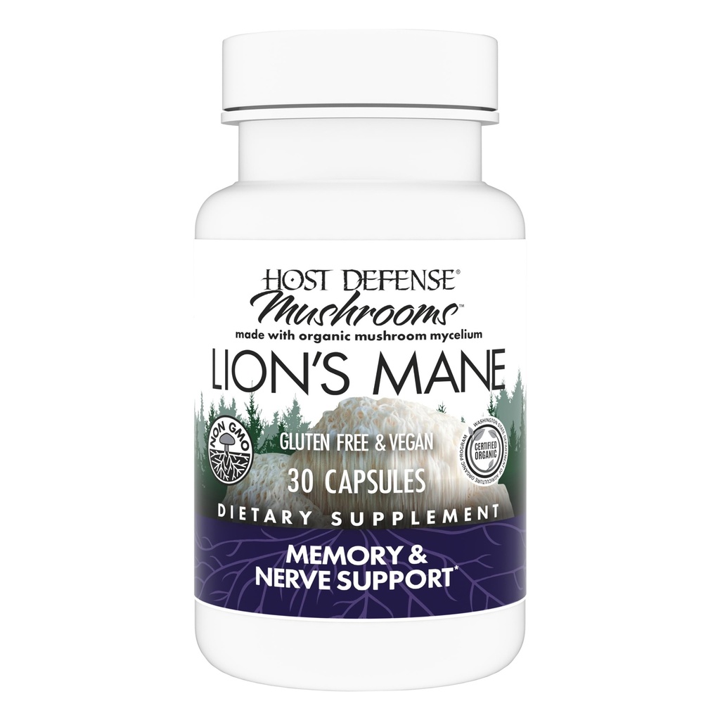 Host Defense Paddestoelen Lion's Mane - Supplement Capsules for Brain Health Support - Paddestoelen Ondersteuning voor Focus & Memory Function - Immune & Nervus System Supplement - 30 Capsules (15 Servings)