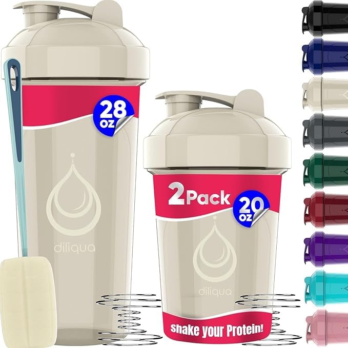 2 PACK, 28 oz & 20 oz Shaker Flessen met krachtige draad Whisks voor eiwitmixen Leakproof Blender Shaker Bottle Pack 