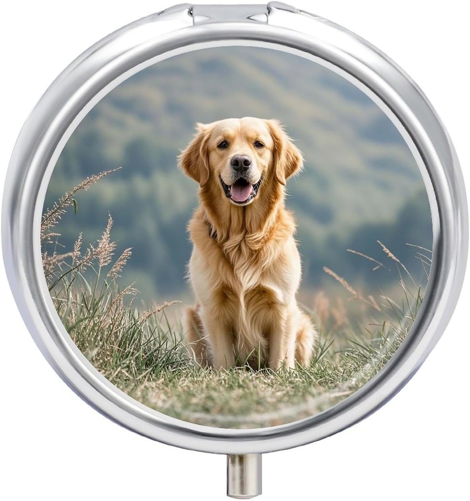 Ronde pil Box Golden Retriever Hond Gedrukt 3 Compartiment Kleine pil geval Portable Travel pil Container te houden Supplementen Vitaminen Visolie Medicatie