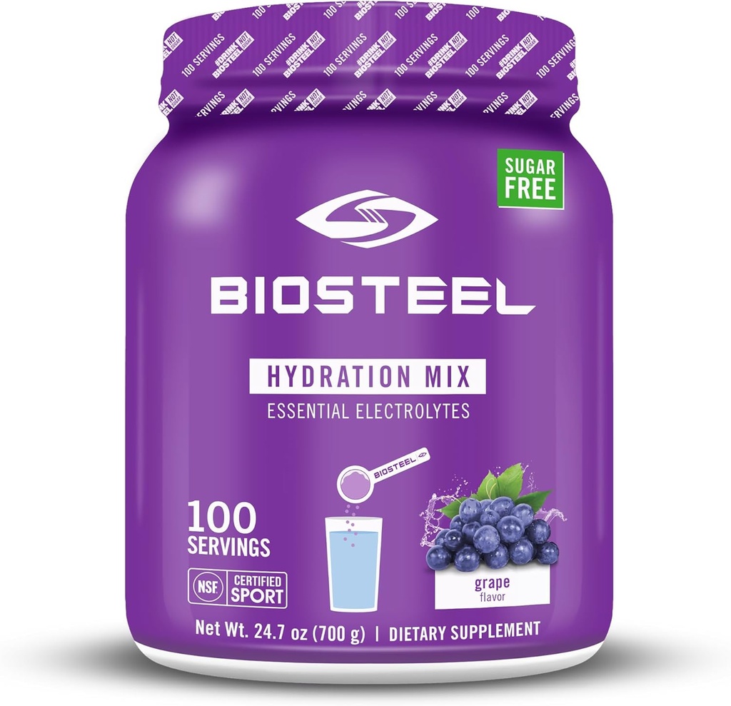 BioSteel Zero Sugar Hydration Mix, Geweldige Proeverij Hydration met 5 Essentiële Elektrolyten, Grape Flavor, 100 porties per Tub