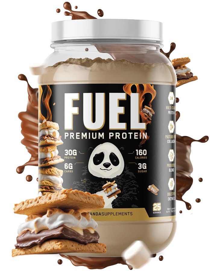 Underground Bio Labs Panda Fuel Premium Protein Wei, Hydrolyzed Collageen, Caseïne,Probiotica, Enzymen, Keto Friendly,Time Release, 25 porties (2.5 pond, Campfire S'Mores)