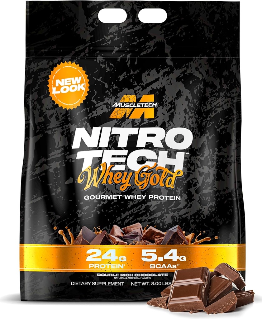 Muscletech Wei Proteïne Poeder (Dubbele Rijke Chocolade, 8LB) - Nitro-Tech Wei Proteïne Isolaat Smoothie Mix voor Lean Muscle & Recovery - 24g van Whey Gold Proteïne voor Vrouwen & Mannen - Verpakking mei Vary