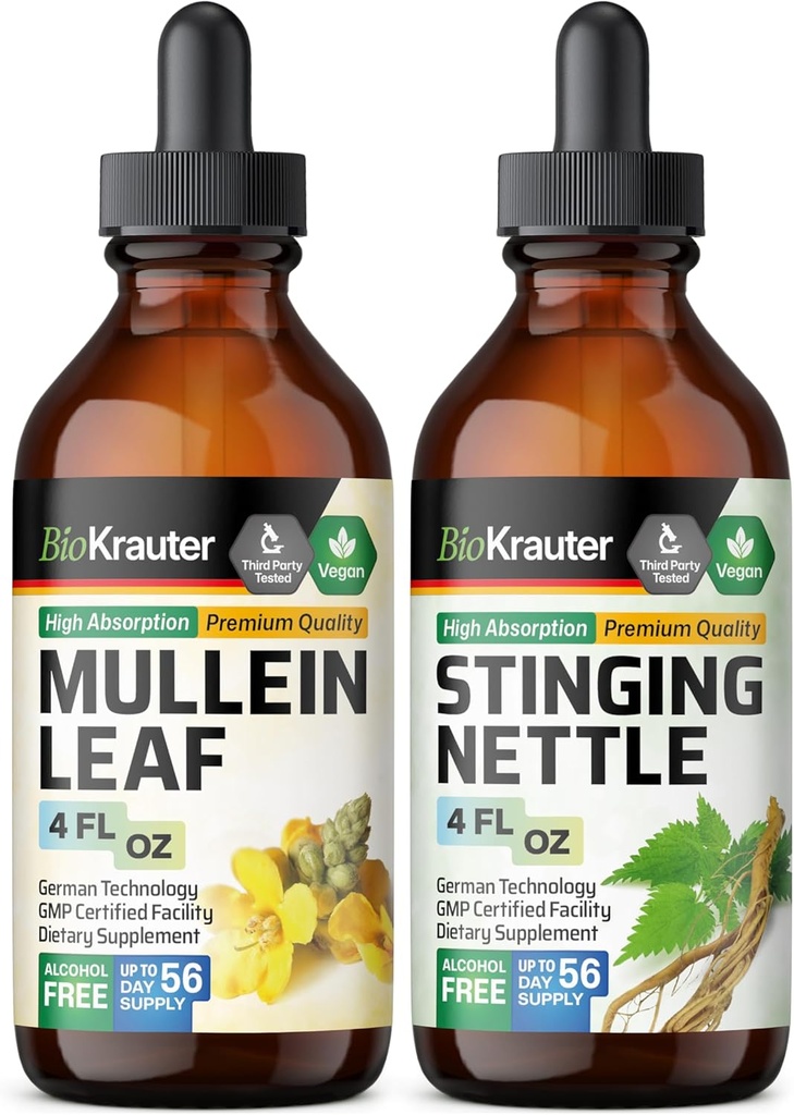 BIO KRAUTER Mullein Tinctuur 4 Fl. Oz. & Stingnetel Tinctuur 4 Fl. Oz.