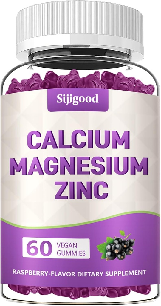 Calcium Magnesium Zinc Gummies with Vitamin C D3 K2, Calcium Gummies for Bone, Muscle, Calm & Zzz Support, High Absorption Formula with Magnesium Zinc Folate Potassium, Elderberry Flavored 60 Counts