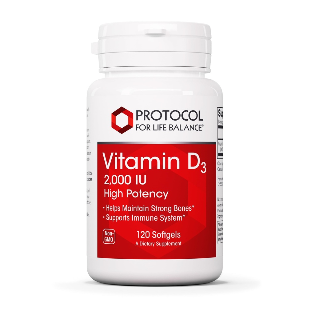 Protocol Vitamine D3 2000 IE - Immuunondersteuning, gezonde botten en tanden - 120 Softgels