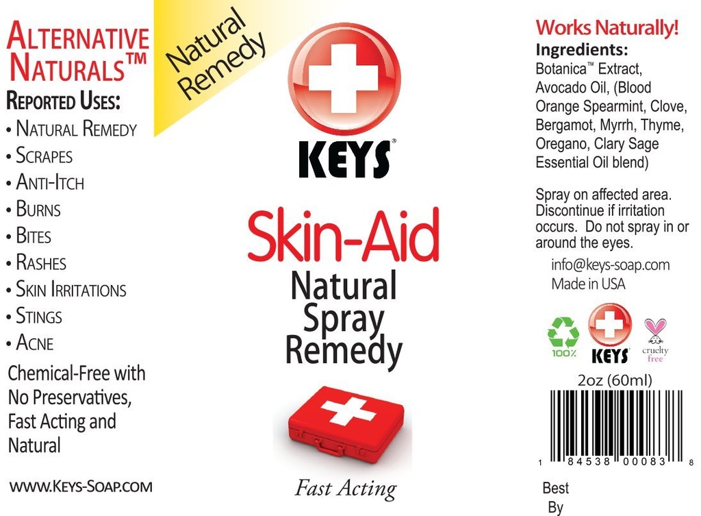 Keys Skin-Aid Vegan, Chemical-Free, All Natural Antiseptic Analgesic Spray Therapy Remedy, Fast Acting Pharmaceutical Grade Ingredients in Therapeutic Proportions, No Lidocaine, 2 ounces