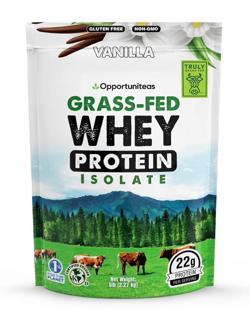 Opportuniteas Grass Fed Vanille Wei Proteine Isolaat Poeder - 22g Proteïne Poeder zonder kunstmatige zoetstoffen, Hormone-vrije koeien, Niet GGO - 5lb