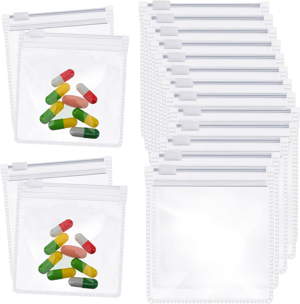 Zonon Pill Pouch Tassen rits Herbruikbare pil Baggies Duidelijke Plastic Tassen Zelfverzegeling Travel Medicine Organizer Opslag met schuif slot voor kabeljauw leverolie, en kleine items(48 stuks)