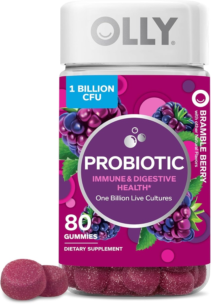 OLLY Probiotische Gummy, Immune en Digestieve Ondersteuning, 1 miljard CFU, Kauwbare Probiotische Supplement, Berry, 40 dagen levering - 80 Tel.
