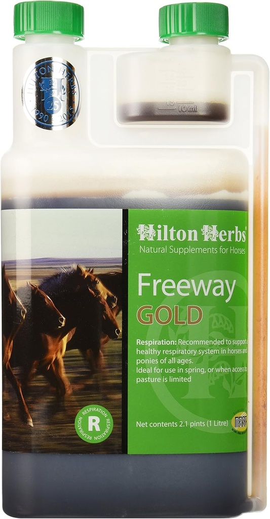 Hilton Kruiden Freeway Gold Liquid Respiration Supplement voor paarden, 2.1pt Fles