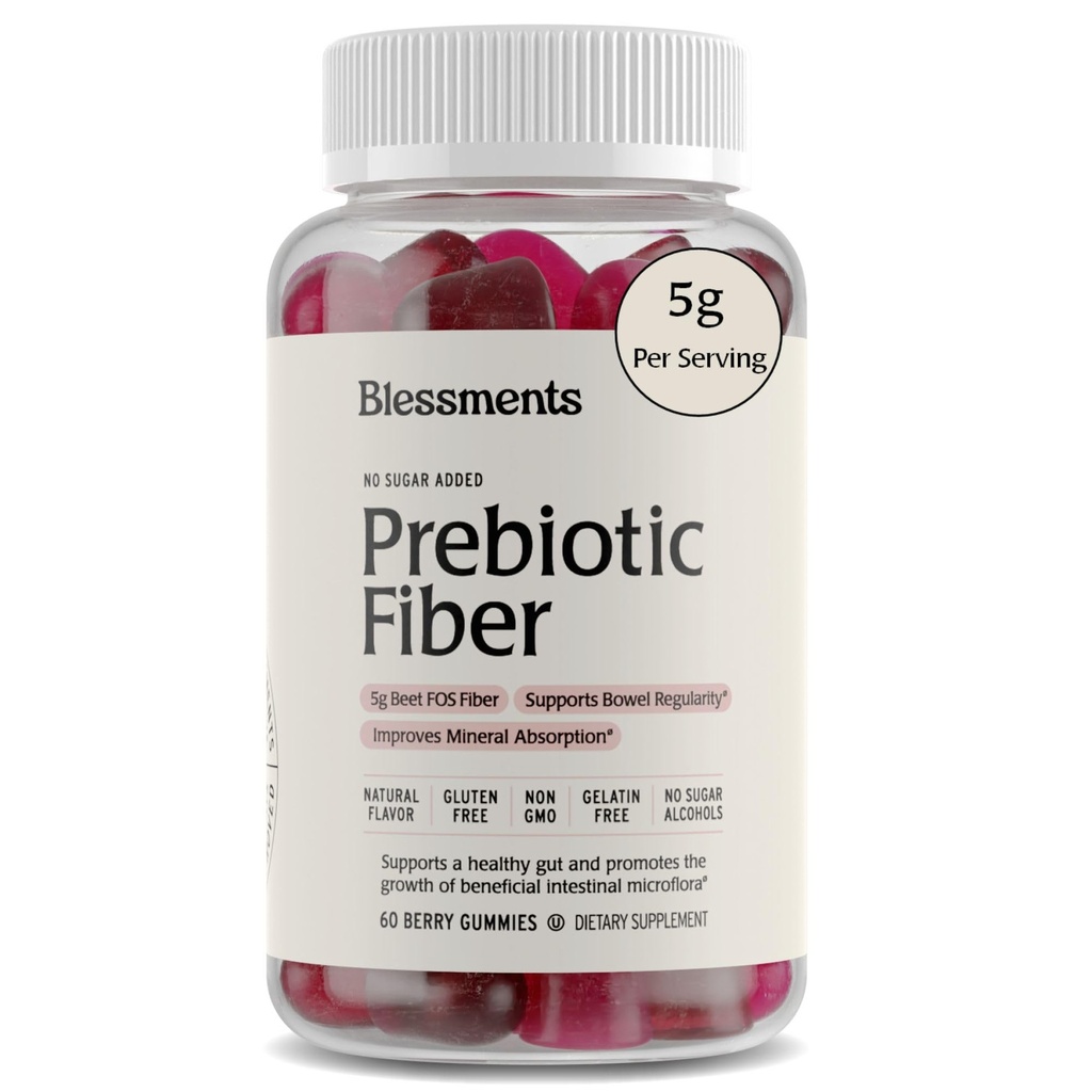 Prebiotic Fiber Gummies voor volwassenen en kinderen zonder toegevoegde suiker- 5g (60 Telling) High Fiber Supplement Gummies - Vegan - Keto Friendly - Digestief Health Supplements
