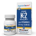 Superior Bron K2 (MK-7) 100 mcg, met D3 (5.000 IE) Supplement, Quick Solution MicroLingual Tablets, 60 Telling, Versterk Bones, Cardiovasculaire & Immuun Systeem Ondersteuning, Niet-GMO