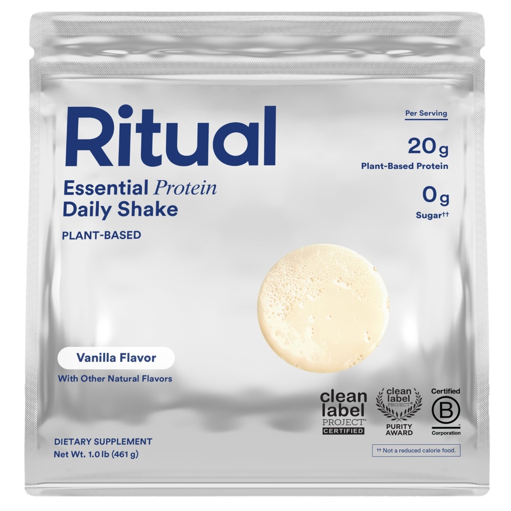Ritual Vegan Protein Powder with BCAA: 20g Organic Pea Planted-Based Protein from Regenerative Farms in USA, Complete Amino Acid Profile, Glutenvrij, Suikervrij, Zuivelvrij, Vanille, 1 Lbs